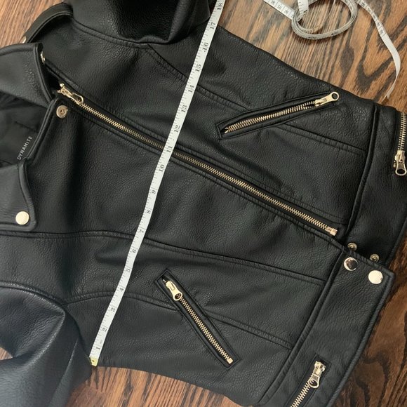Fully-Lined Vegan Leather Biker Moto Motorcycle Jacket with Gold Zipper Hardware - Picture 11 of 13